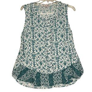 Nanette Lepore Sleeveless Teal & White Floral Ruffled Blouse Size 10-M